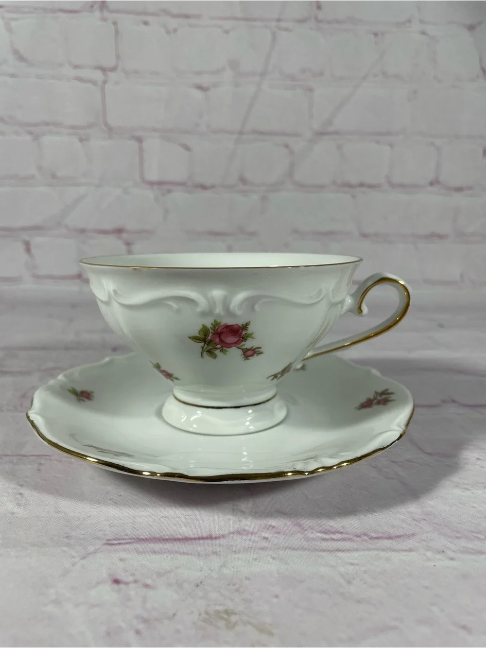 Vintage Bavaria Western Germany Rose Floral Footed Teacup and Saucer Set